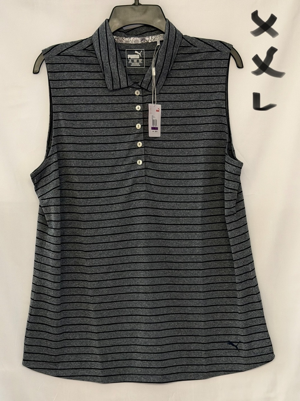 Puma Women’s Sleeveless Striped Polo Tank - Charcoal & Black